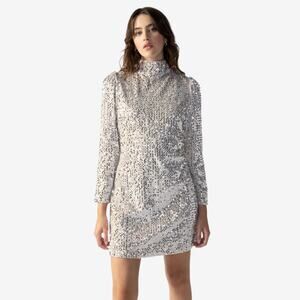 Sanctuary Women’s Dress Small Night Luxe Party Mini Sequin Long Sleeve Mock Neck